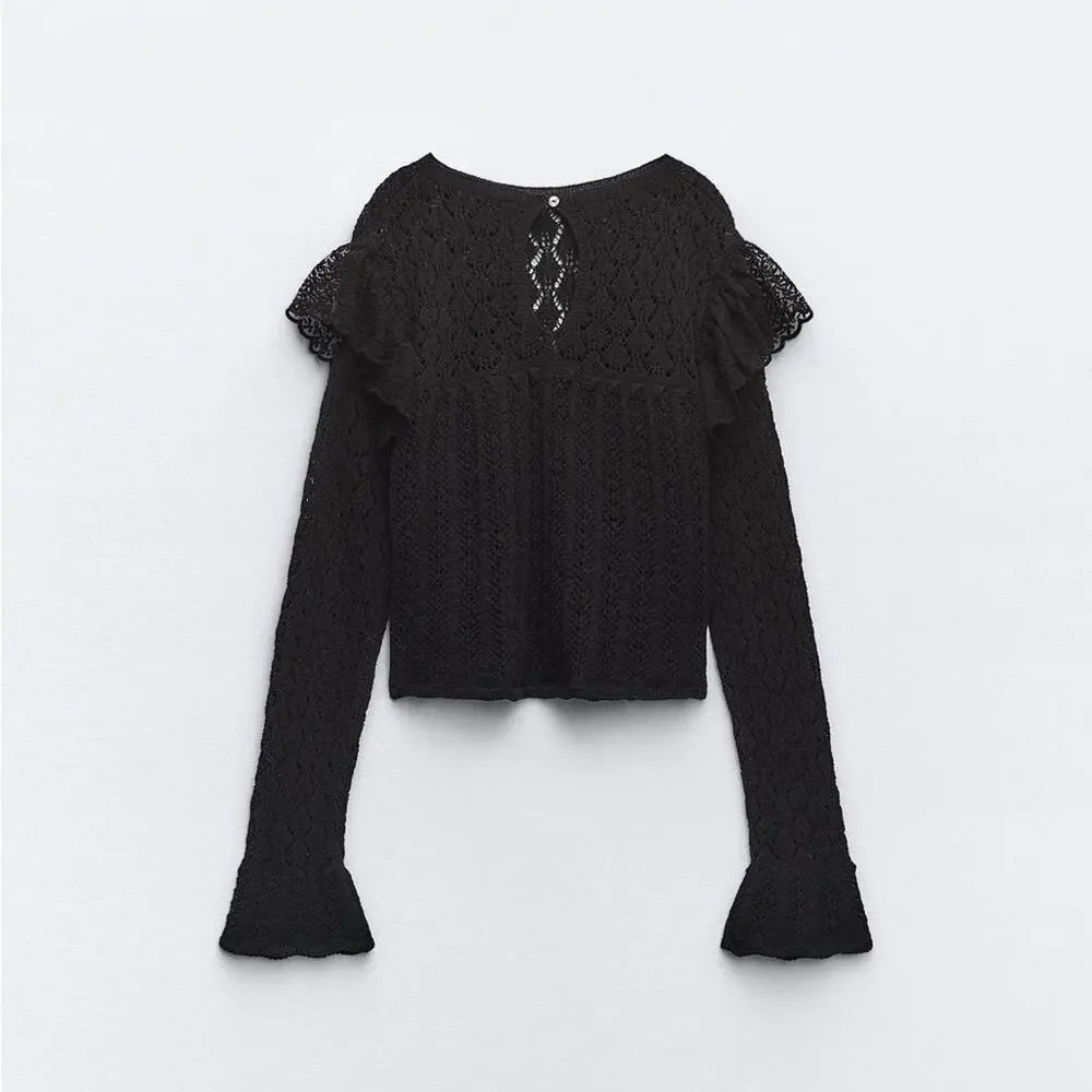 ZARA POINTELLE KNIT ROMANTIC TOP